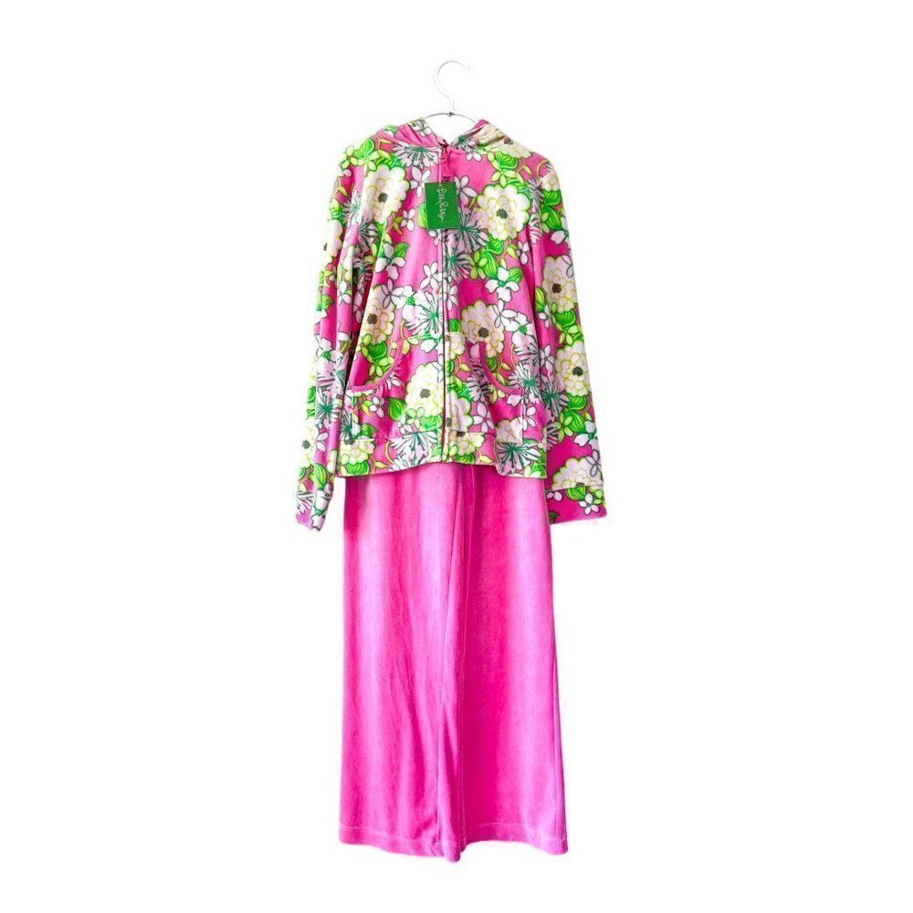 NWT! Lilly Pulitzer Floral Velour Full Zip Hoodie with Matching Pants Size 12
